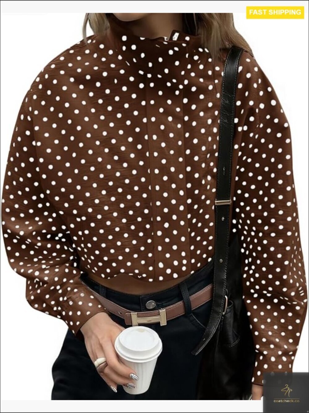 Zip Up Cropped Jacket Oversized Polka Dot Spring Lightweight Casual Coat Coats